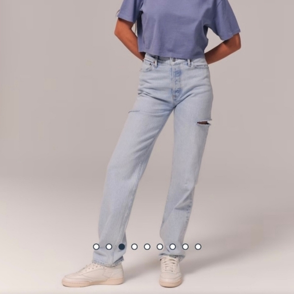 Abercrombie & Fitch Denim - Abercrombie & Fitch The Dad High Rise Light Wash Jeans Side Slits 31/12 Long